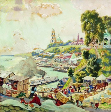 ヴォルガ川沿い 1910 ボリス・ミハイロヴィチ・クストーディエフ 都市景観 都市のシーン Oil Paintings